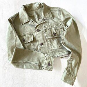 American Eagle Cropped Military Jacket Womens Sz XS Army Green Distressed Canvas